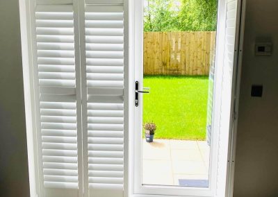 Plantation shutters for patio doors. Supplied and fitted in Newcastle upon Tyne and across the North East by Signature Window Shutters.